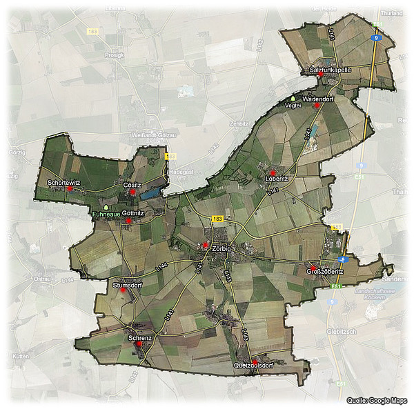 Die Standorte der Ortsfeuerwehren der Stadt Zörbig